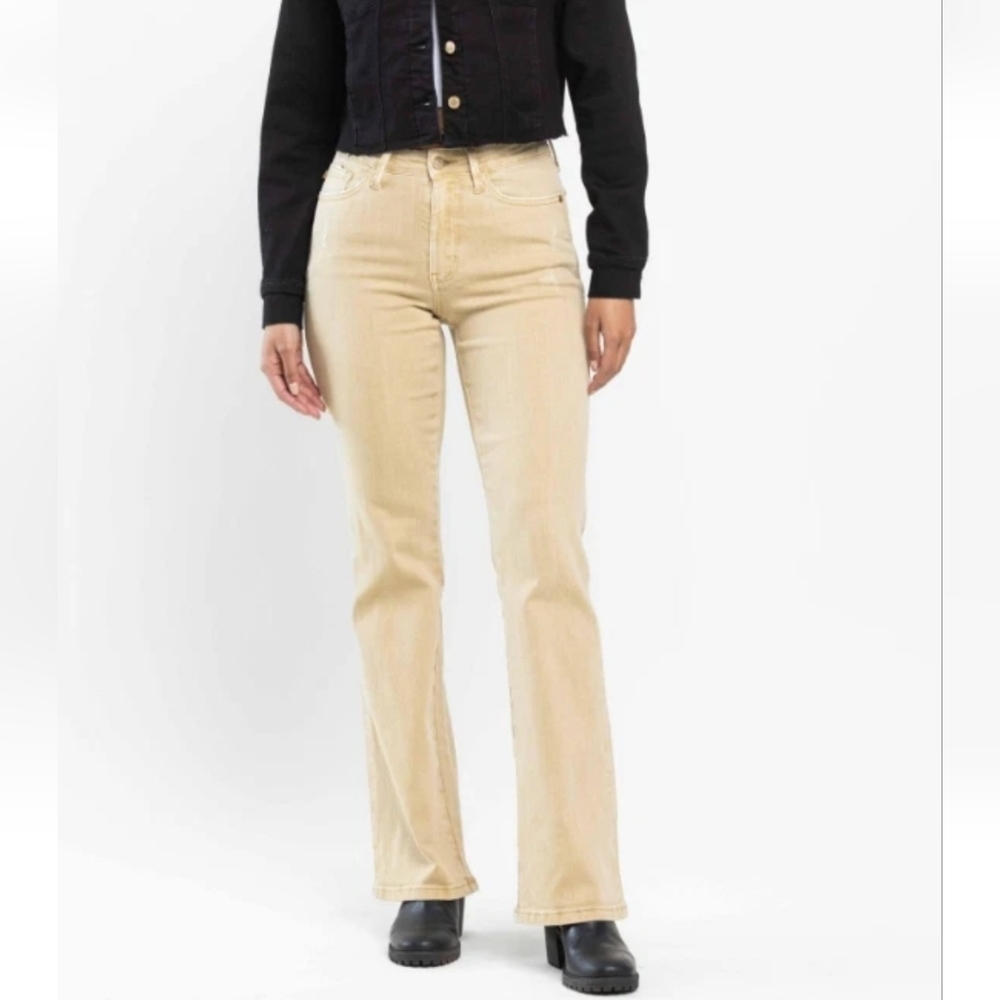 Judy Blue Mid Rise Garment Dyed Khaki Slim Bootcut Denim 88504 5/27